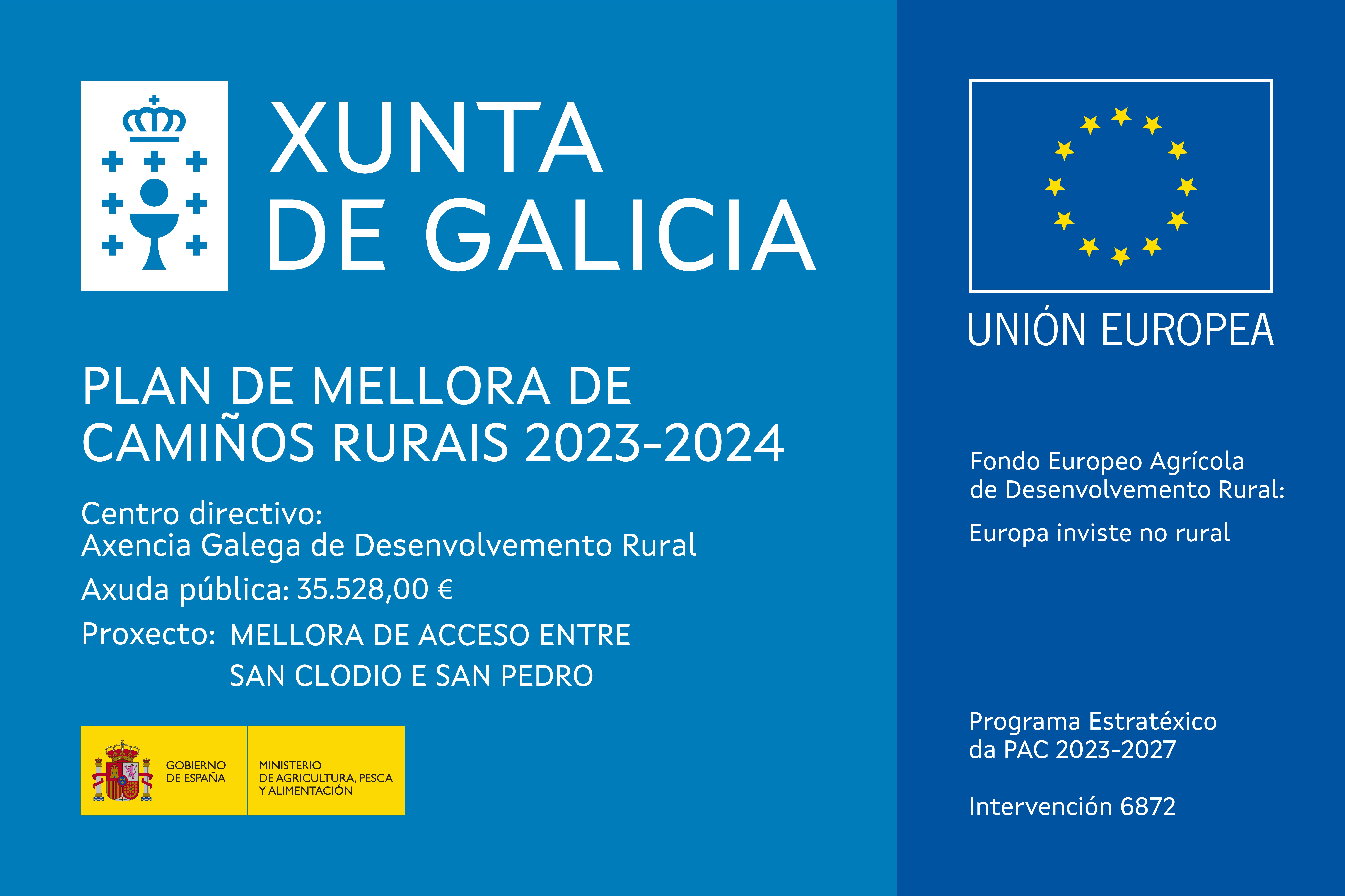 Cartel Plan de Mejora de Caminos Rurales 2023/2024 (AGADER/FEADER)